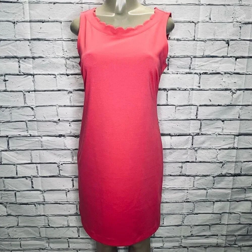 Talbots Womens Pink Scalloped Neckline Sleeveless Shift Dress Size Small